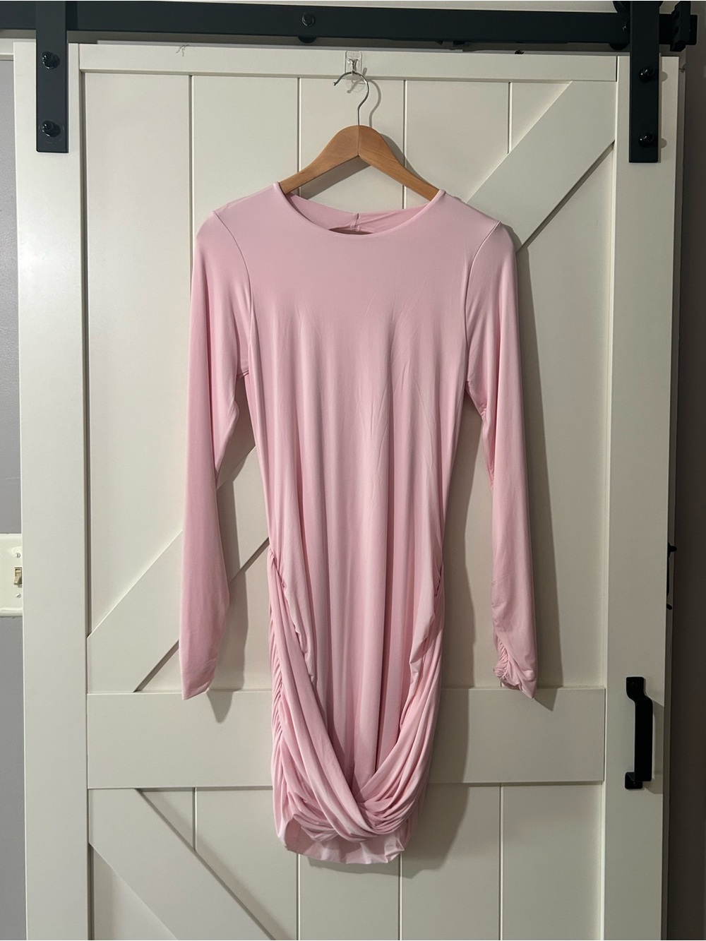 Oh Polly Pink Long Sleeve Ruched Mini Dress - Picture 4 of 8